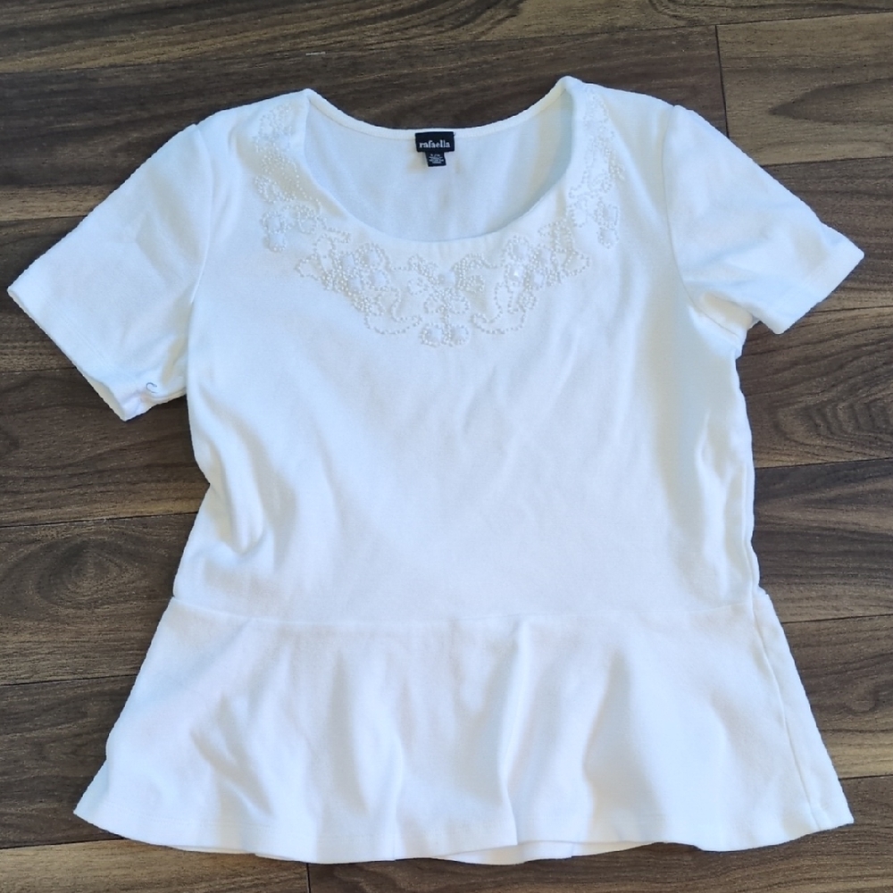 White Beaded PeplumTop